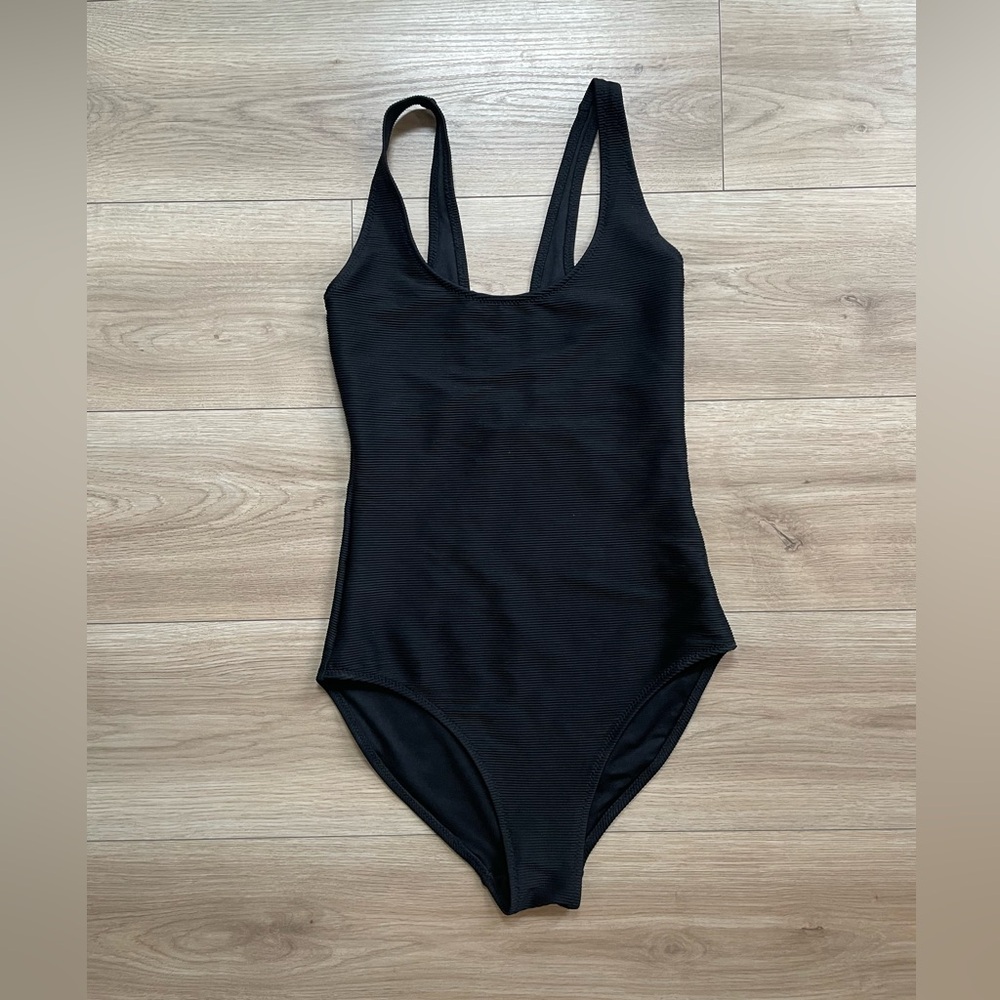 Black Ribbed One-Piece Swimsuit